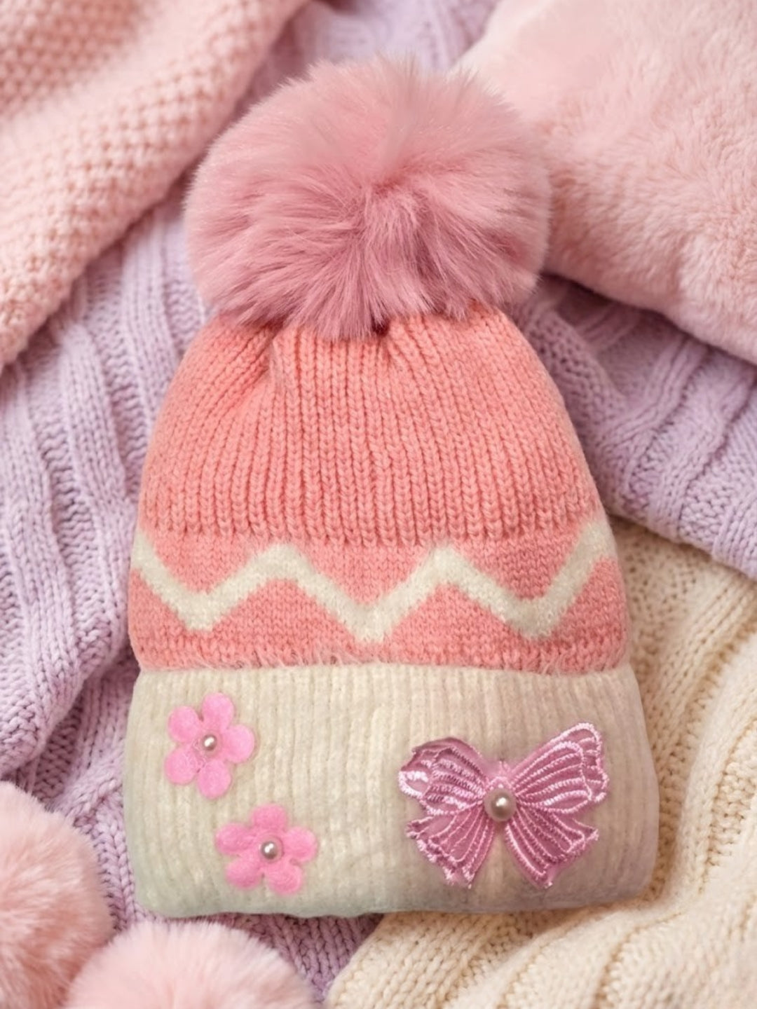 Cdeck Kids Woolen Winter Cap for Baby Girls | Soft, Warm & Comfortable | 1–2 Years