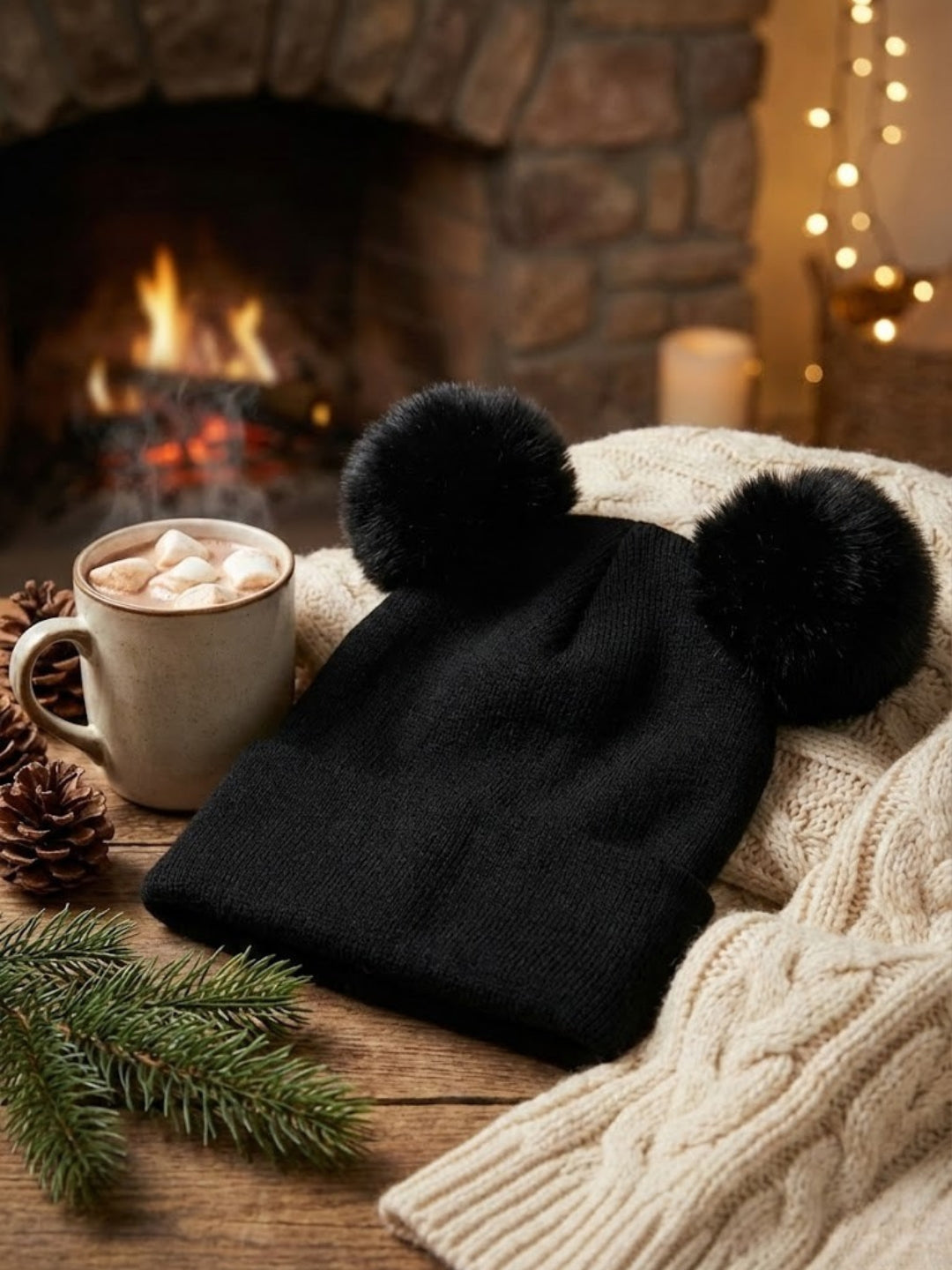 Cdeck Kids Woolen Winter Cap with Double Pom Pom Design | Soft, Warm & Comfortable | 1–3 Years