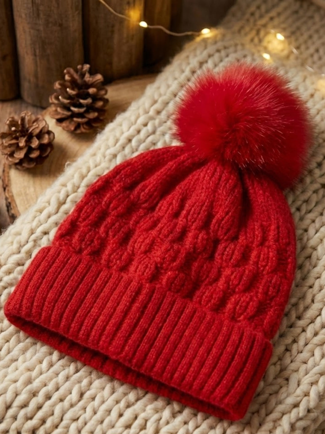 Cdeck Unisex Cable Knit Woolen Winter Beanie Cap with Pom Pom | Soft & Warm | 2–4 Years