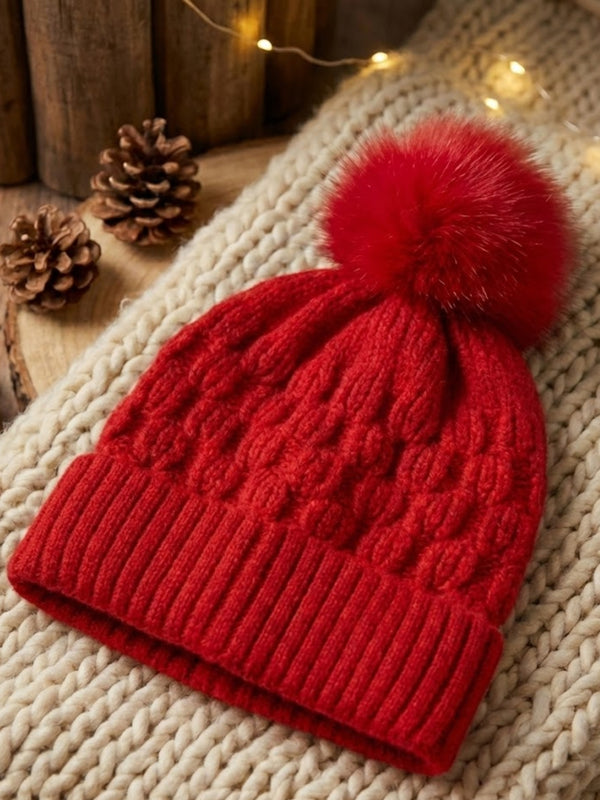 Cdeck Unisex Cable Knit Woolen Winter Beanie Cap with Pom Pom | Soft & Warm | 2–4 Years