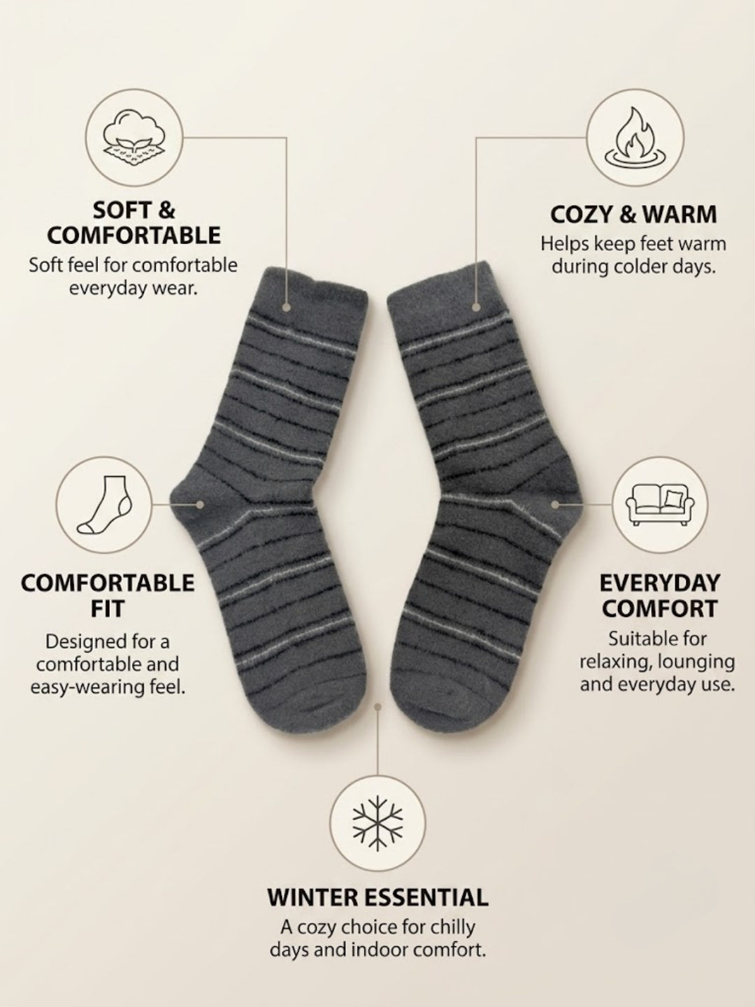 Cdeck Men’s Hair Wool Winter Socks | Single Pair | Soft, Warm, Fuzzy & Stretchable | Comfortable Daily Wear | Dark Grey