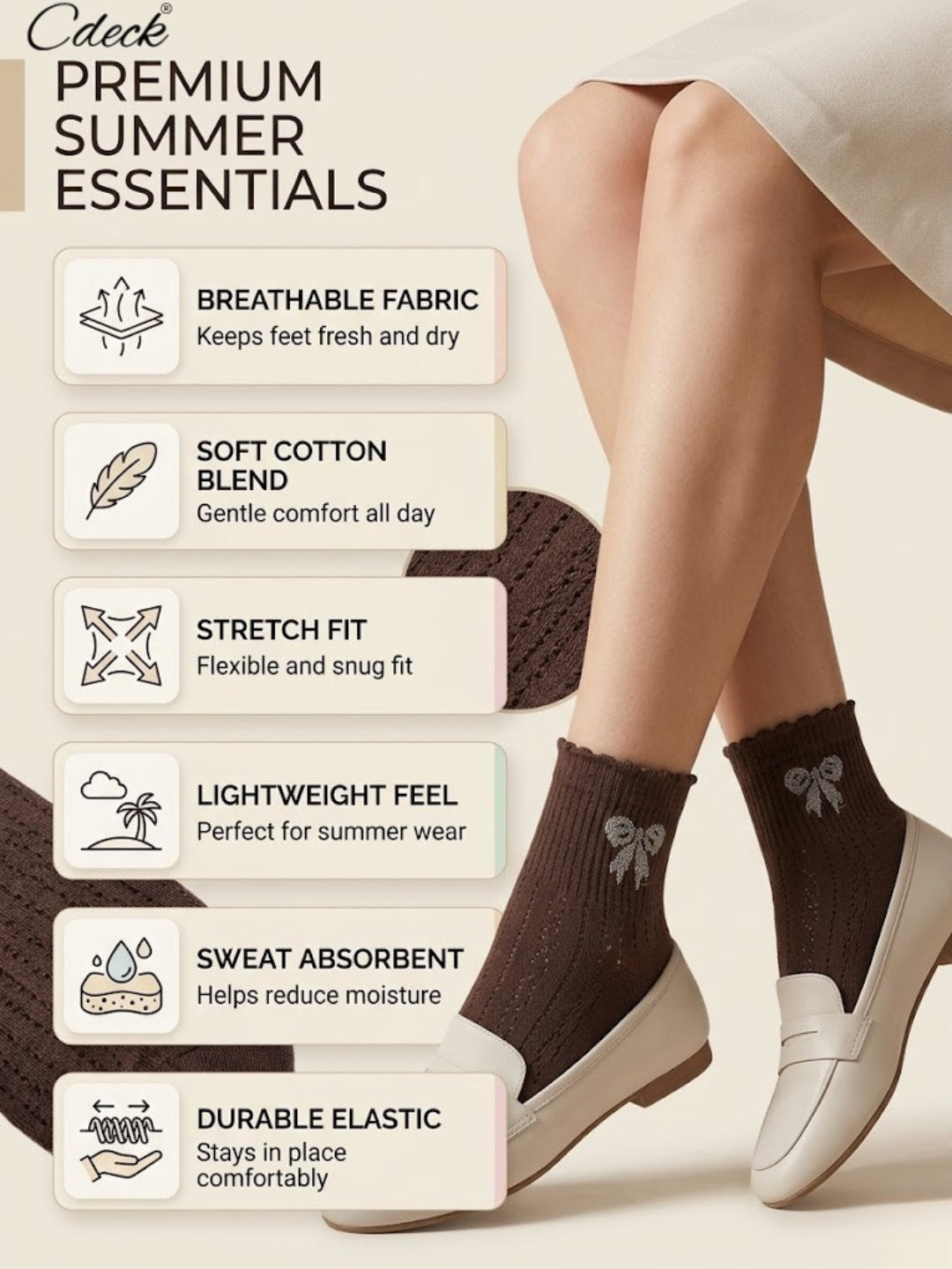 Cdeck Women Cotton Ankle Socks | Soft, Comfortable & Breathable Everyday Socks