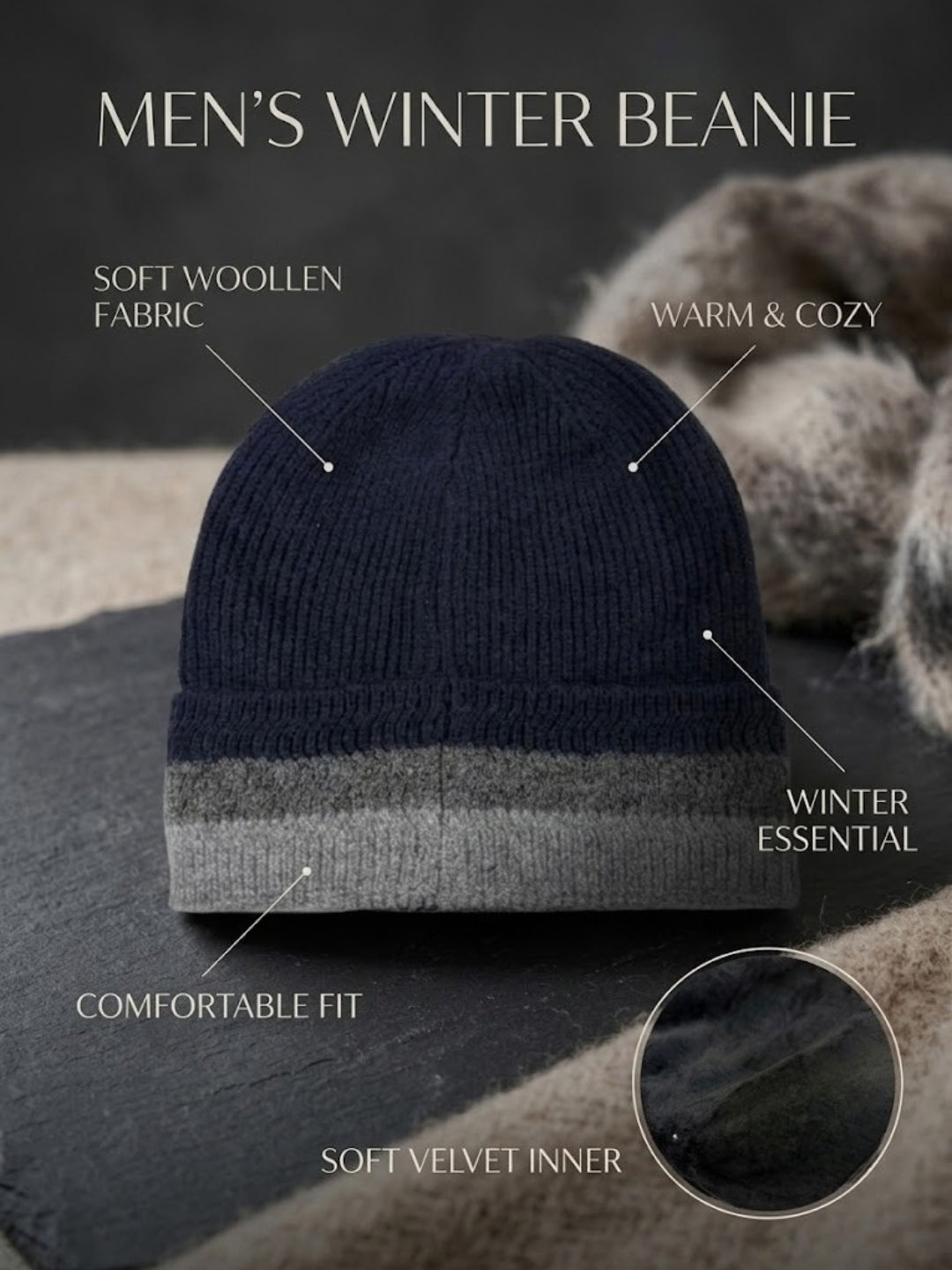 Cdeck Men’s Woolen Winter Cap | Soft, Warm & Comfortable Cap for Everyday Wear | Free Size | Blue