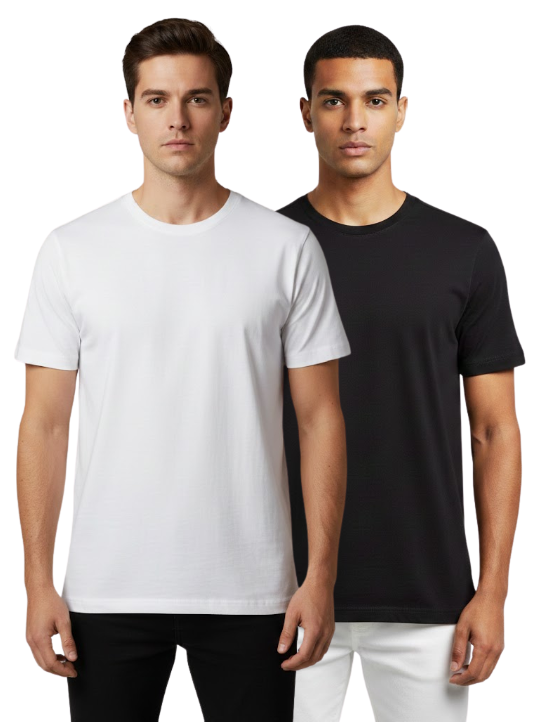 Cdeck Men’s T-Shirt Combo | Black & White Plain Round Neck Half Sleeve T-Shirts | Soft Comfortable Casual Tees for Men | Pack of 2