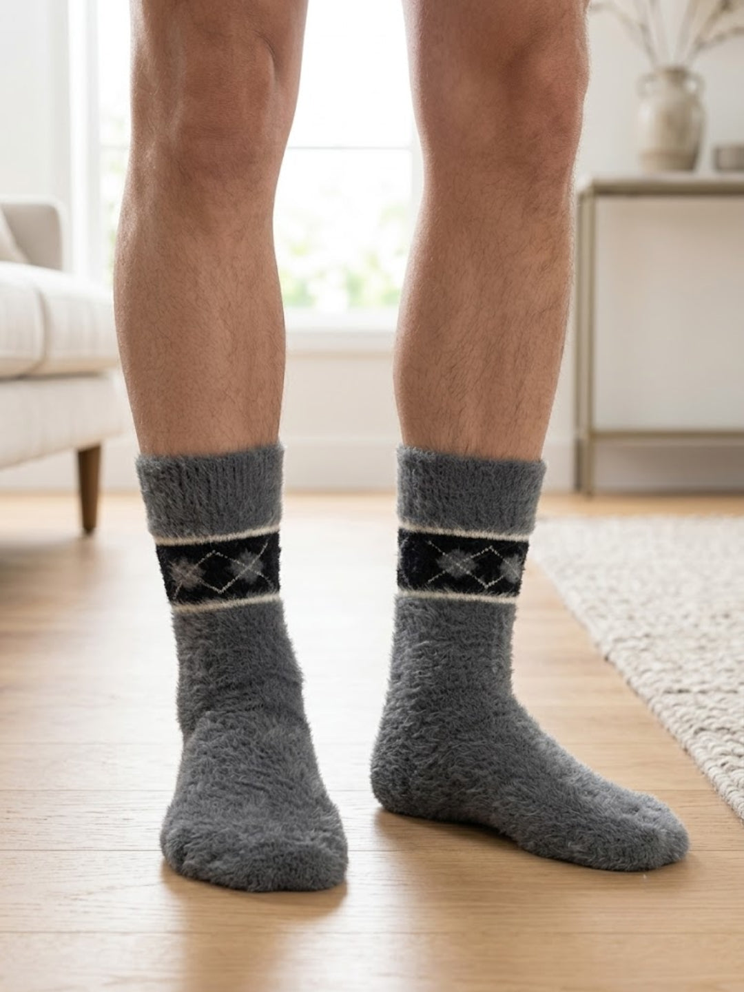 Cdeck Men’s Premium Hair Wool Winter Socks | Soft, Fuzzy, Warm & Comfortable Free Size | Dark Grey