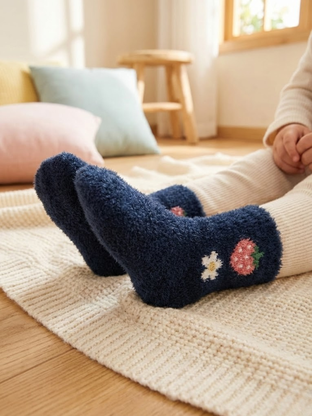 Cdeck Kids Fuzzy Socks | Soft Warm Winter Socks with Cute Fruit Design | Cozy Plush Socks for Boys & Girls | Pack of 3