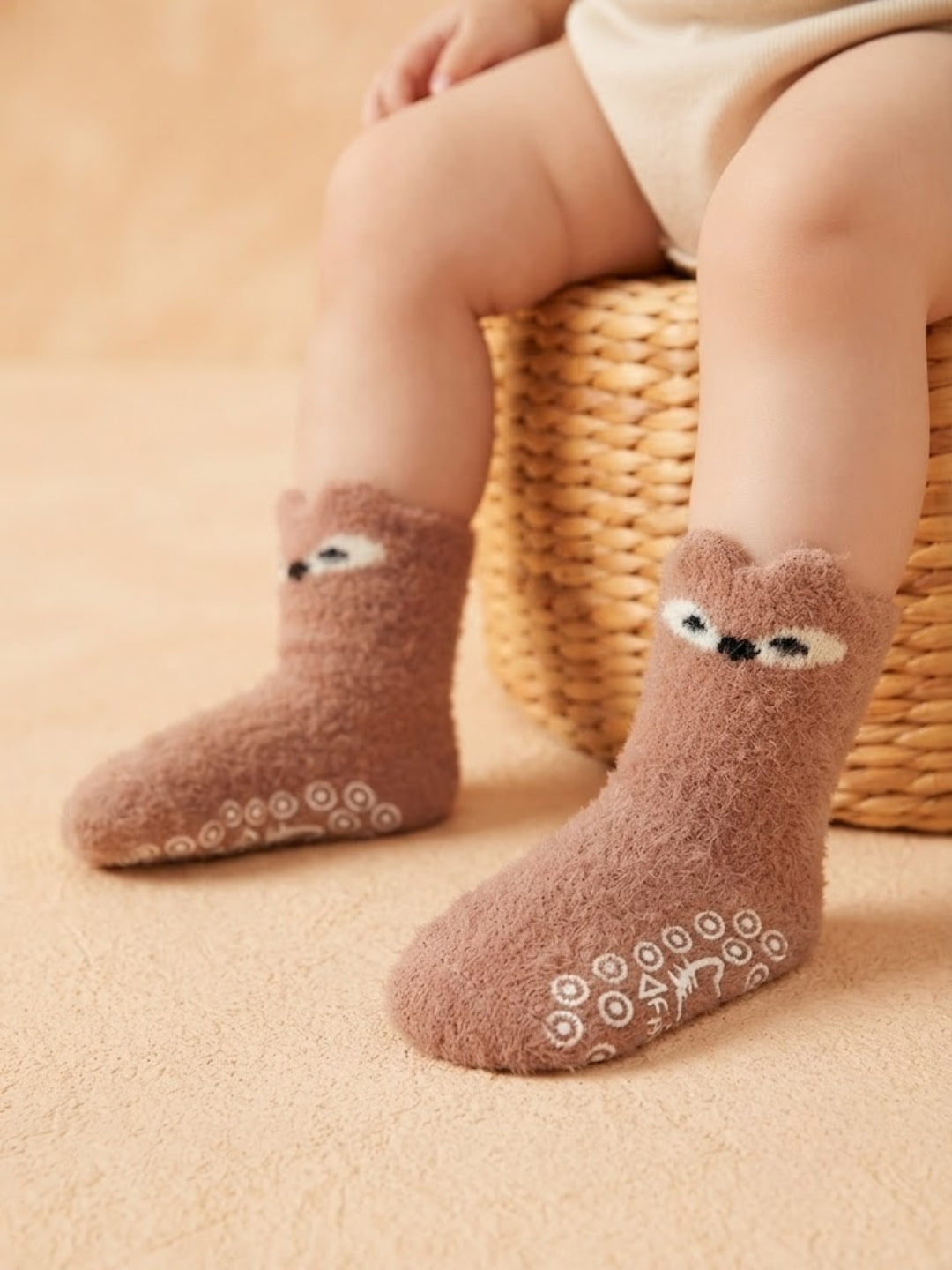 Cdeck Kids Winter Woolen Socks | Soft Fuzzy Rabbit Hair Wool Socks with Anti-Skid Sole | 0–4 Years | Pack of 3 | Multicolor