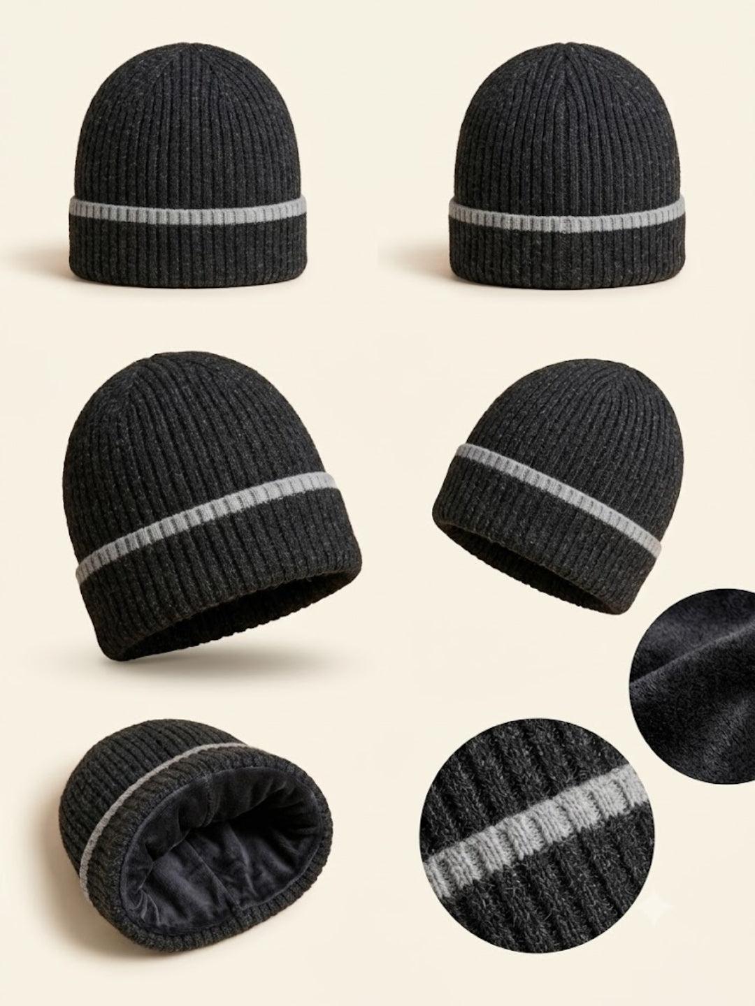 Cdeck Men’s Winter Woolen Cap | Ribbed Knit Beanie | Free Size | Soft & Warm | Black