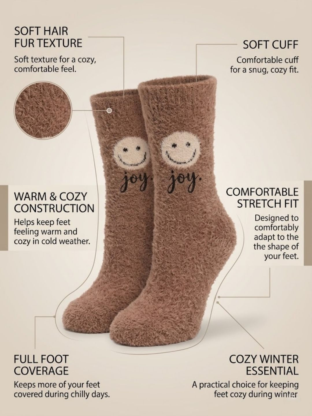 Cdeck Women’s Premium Hair Wool Fuzzy Socks | Soft & Warm Winter Socks | Brown
