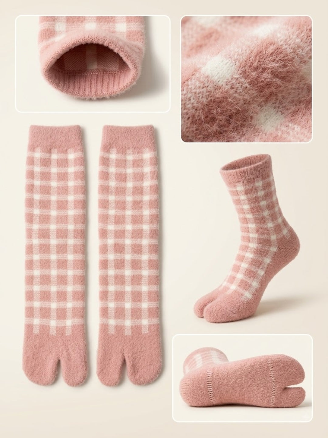 Cdeck Women’s Premium Rabbit Hair Wool Split-Toe Warm Winter Socks | Free Size | Pink
