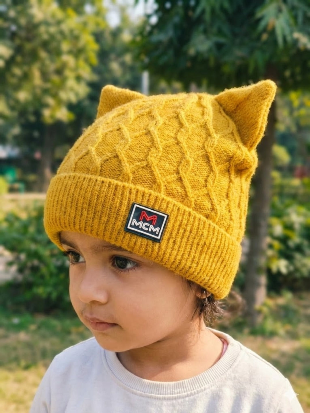 Cdeck Kids Woolen Winter Cap with Cute Cat Ear Design | Soft, Warm & Comfortable | 2–4 Years