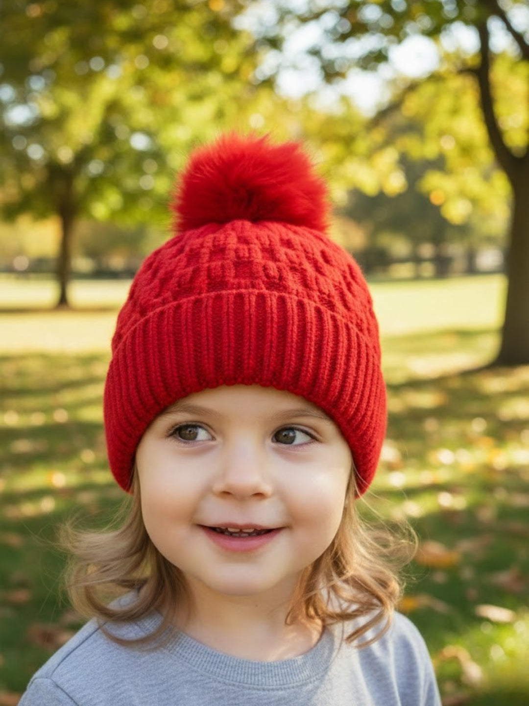 Cdeck Unisex Cable Knit Woolen Winter Beanie Cap with Pom Pom | Soft & Warm | 2–4 Years