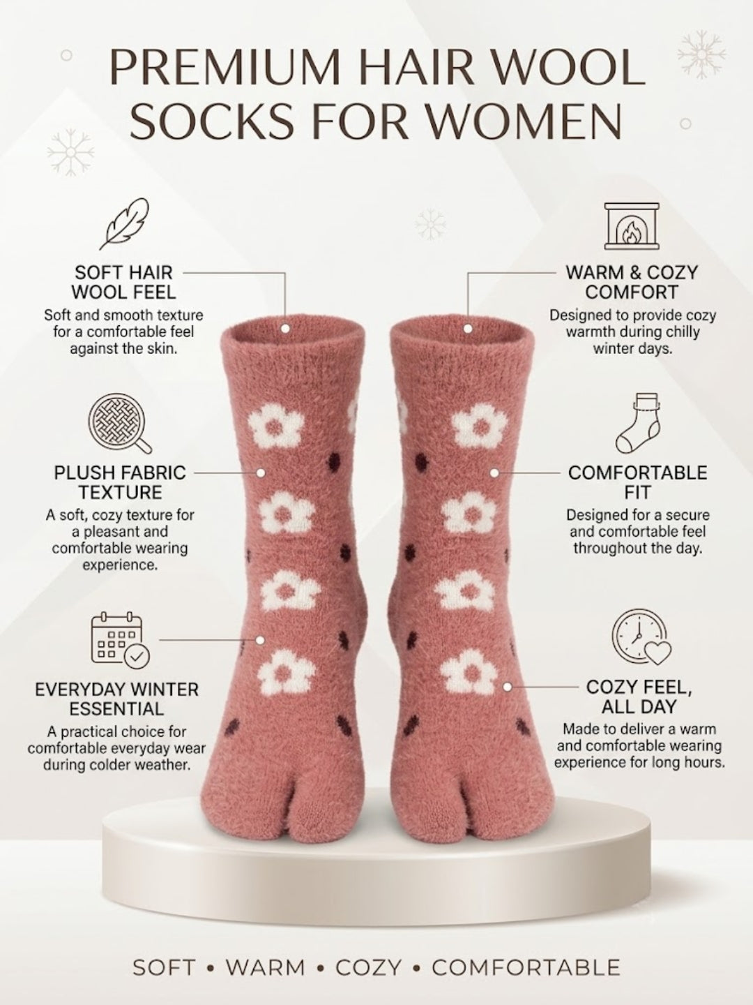 Cdeck Premium Rabbit Wool Socks for Women | Soft & Warm Winter Socks  | Free Size | Blue & Pink Combo
