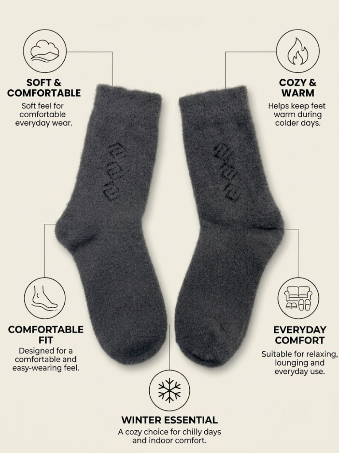Cdeck Men’s Hair Wool Winter Socks | Soft, Warm & Comfortable | Dark Grey | Free Size