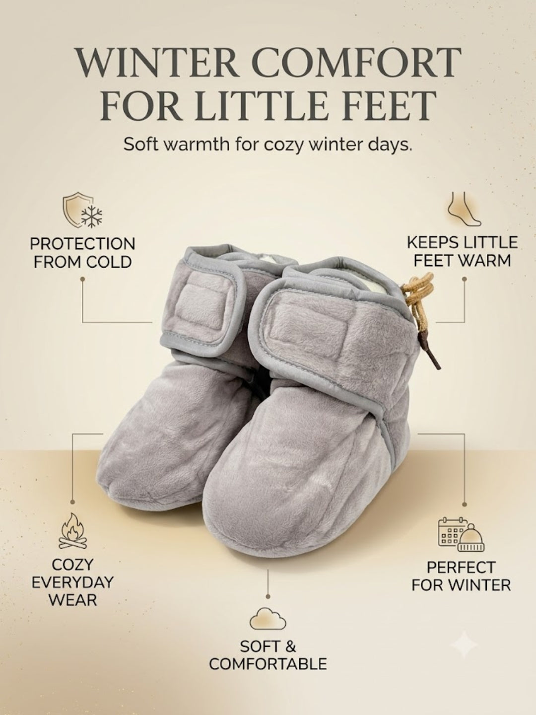 Cdeck Woolen Baby Booties for kids| Soft, Warm & Comfortable Winter Footwear | 3–9 Months | grey
