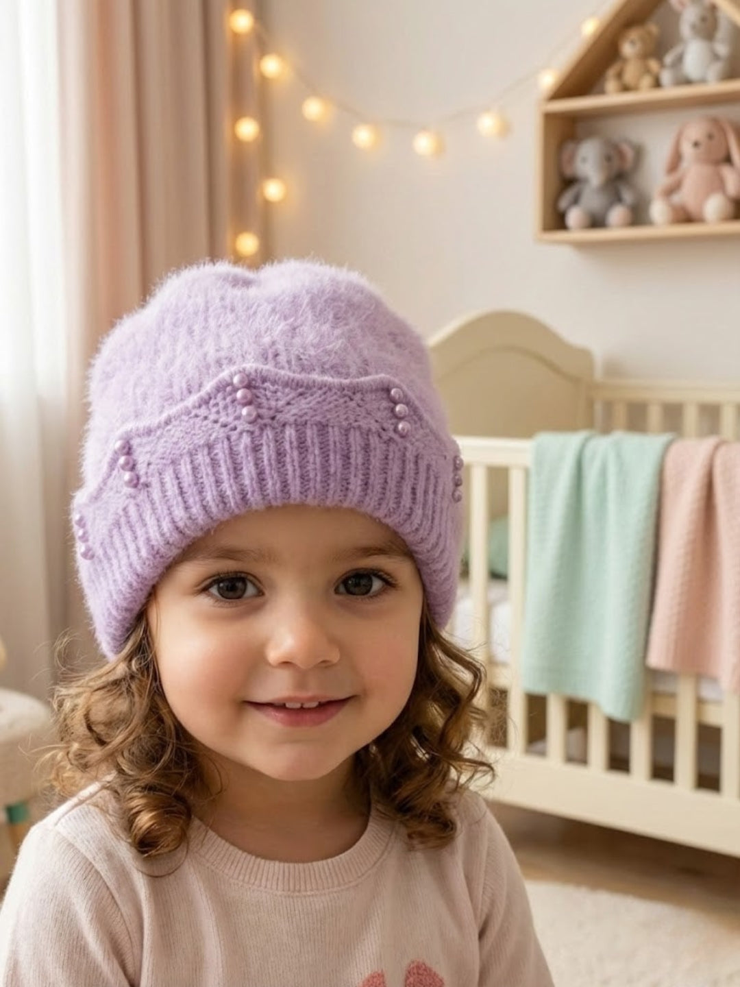 Cdeck Kids Woolen Winter Cap for Baby Girls | Soft, Warm & Comfortable | 1–2 Years