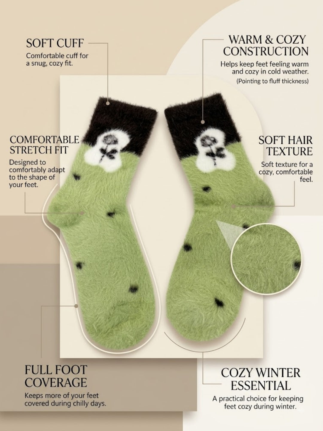 Cdeck Women’s Soft & Warm Woolen Fuzzy Socks | Cozy Thick Winter Socks for Women | Green