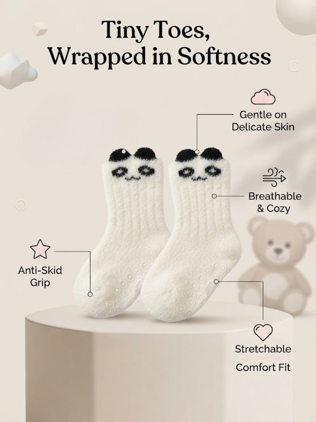 Cdeck Kids Winter Woolen Socks | Soft Fuzzy Rabbit Hair Wool Socks with Anti-Skid Sole | 0–4 Years | Pack of 3 | Multicolor