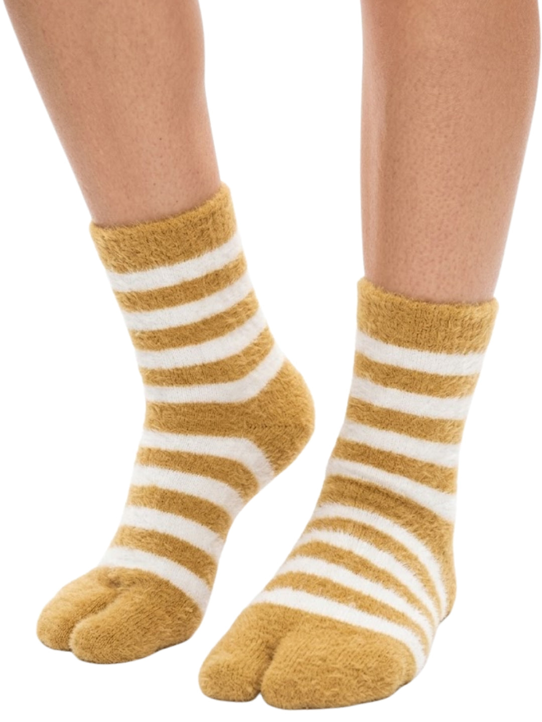 Cdeck Premium Hair Wool Socks for Women | Warm & Comfortable | Free Size | Mustard White Striped
