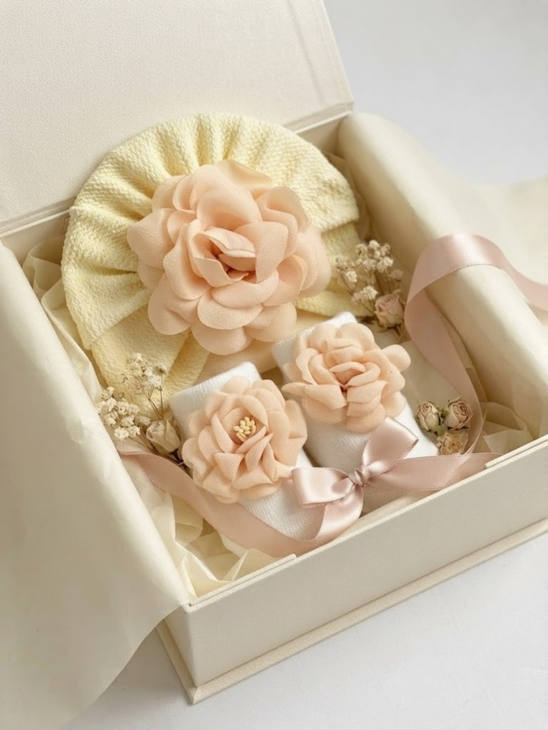 Cdeck Pure Cotton Baby Socks and Cap Set | Soft Floral Design | Comfortable Newborn Accessories