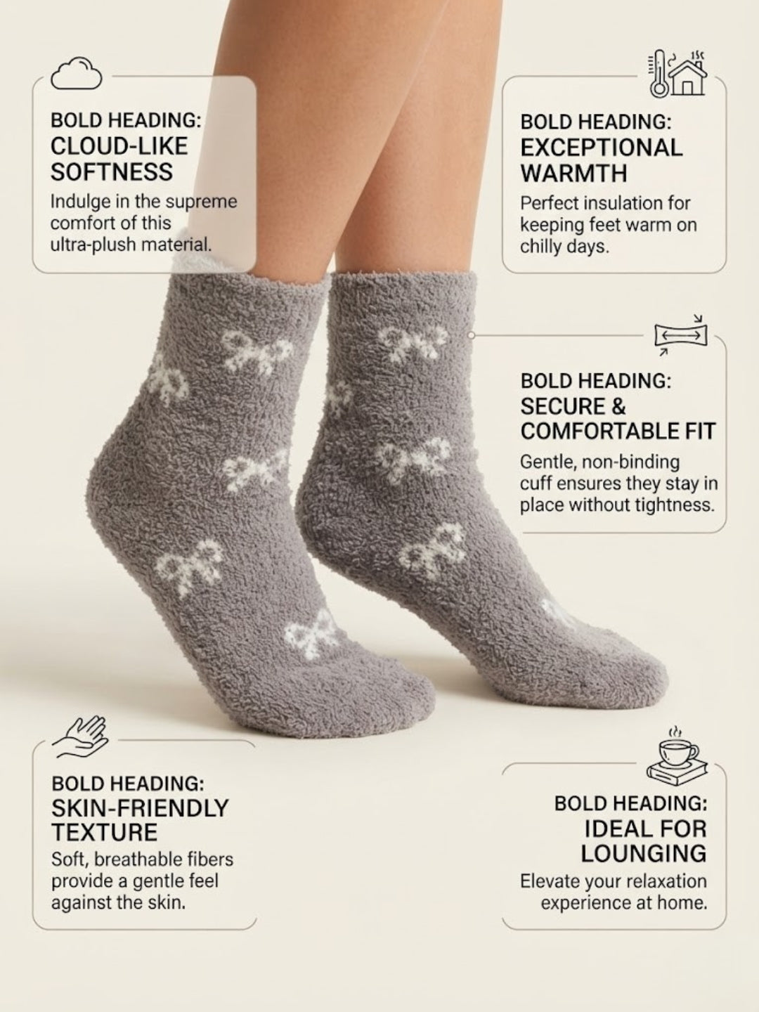Cdeck Women’s Mid-Calf Rabbit Hair Wool Socks – Premium Soft Warm Fuzzy Winter Socks, Cozy Plush Socks with Cute Bow Pattern