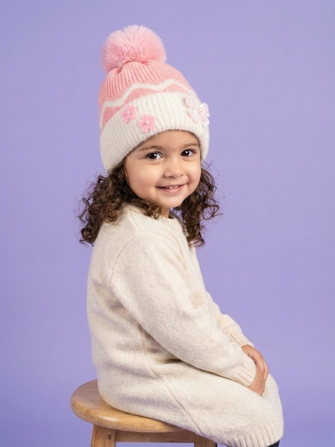 Cdeck Kids Woolen Winter Cap for Baby Girls | Soft, Warm & Comfortable | 1–2 Years