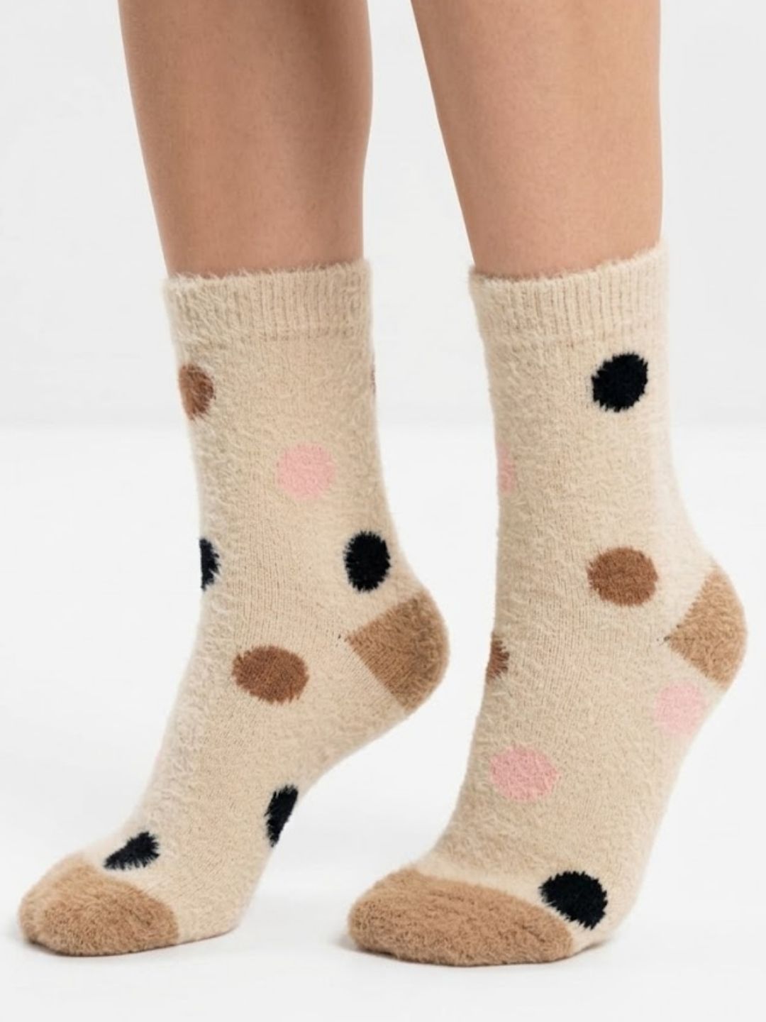 Cdeck Women’s Premium Hair Wool Fuzzy Socks | Soft & Warm Thick Winter Socks | Brown & Cream