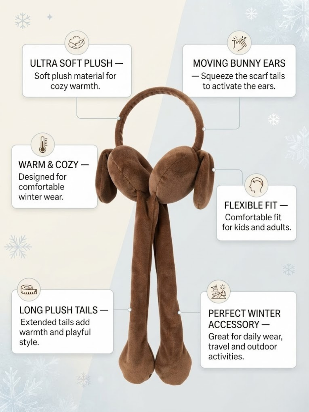 Cdeck Velvet Earmuffs for Girls & Women, Soft Warm Winter Earmuffs with Long Hanging Ear Covers, Free Size