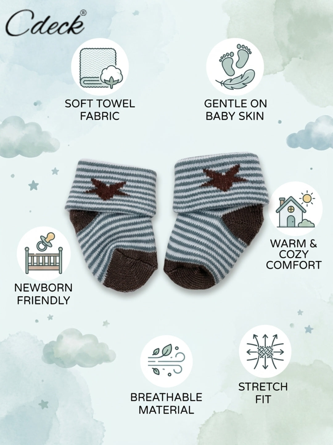 Cdeck Baby Kids Towel Cotton Socks | Soft, Comfortable & Absorbent | 0–12 Months