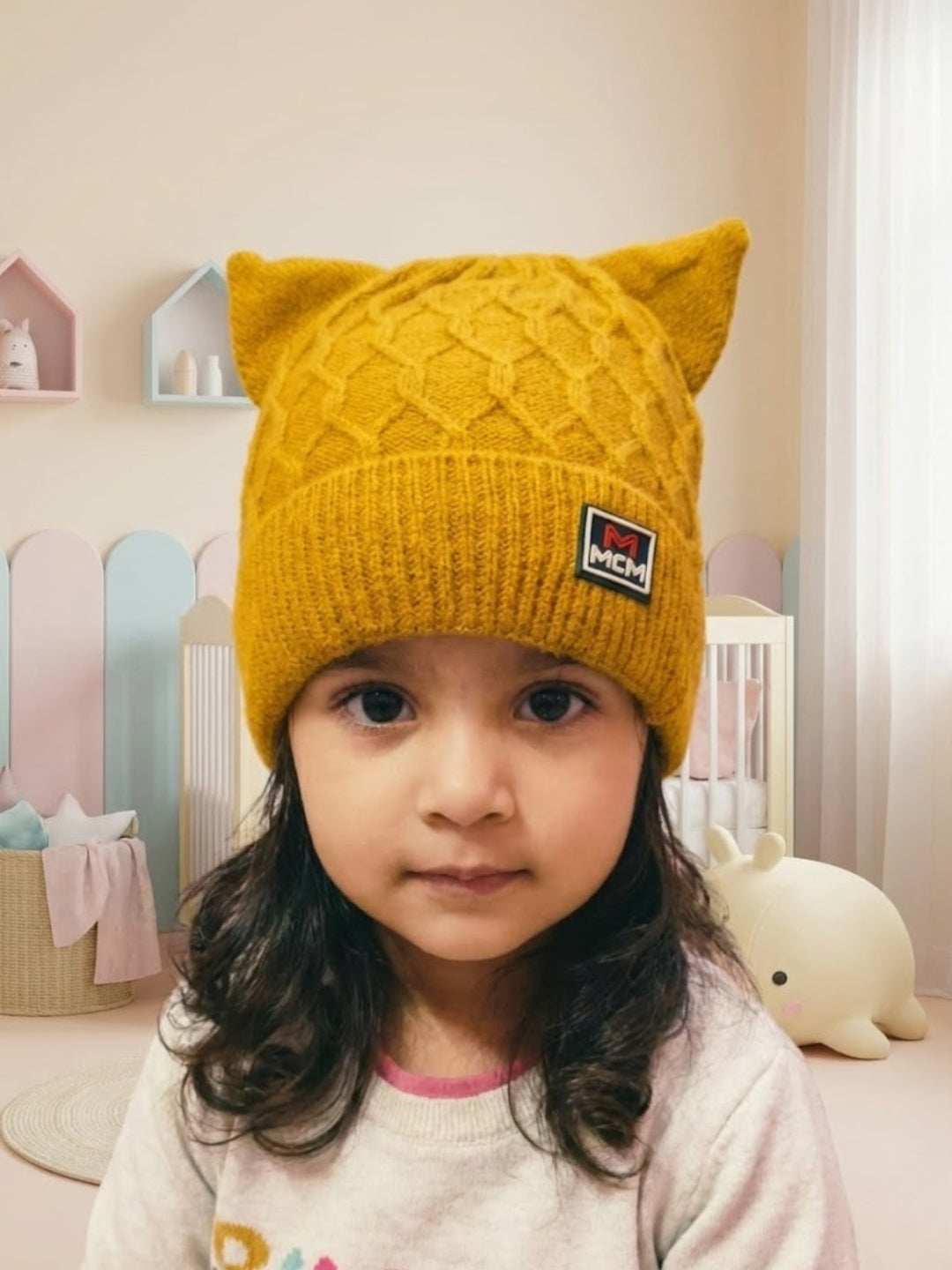Cdeck Kids Woolen Winter Cap with Cute Cat Ear Design | Soft, Warm & Comfortable | 2–4 Years