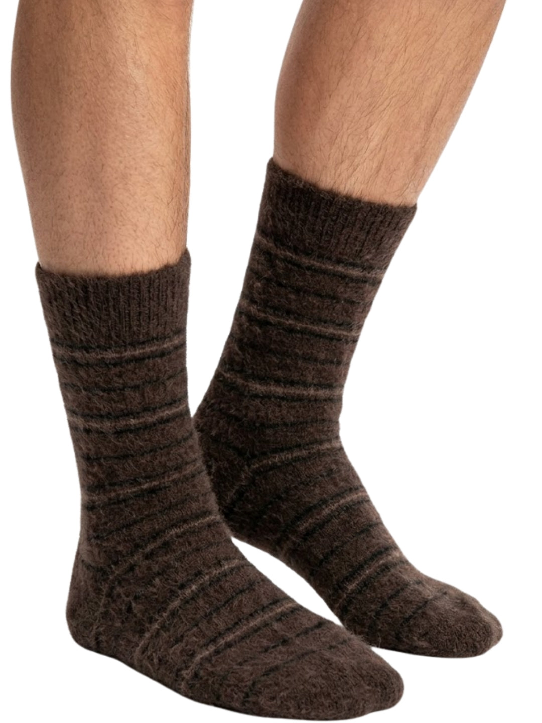 Cdeck Men’s Premium Hair Wool Winter Socks | Single Pair | Soft, Fuzzy, Warm & Comfortable | Brown Striped