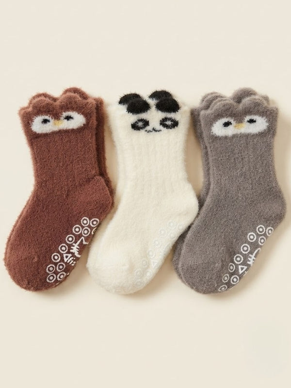 Cdeck Kids Winter Woolen Socks | Soft Fuzzy Rabbit Hair Wool Socks with Anti-Skid Sole | 0–4 Years | Pack of 3 | Multicolor