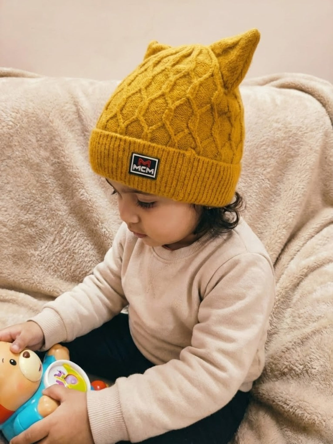 Cdeck Kids Woolen Winter Cap with Cute Cat Ear Design | Soft, Warm & Comfortable | 2–4 Years