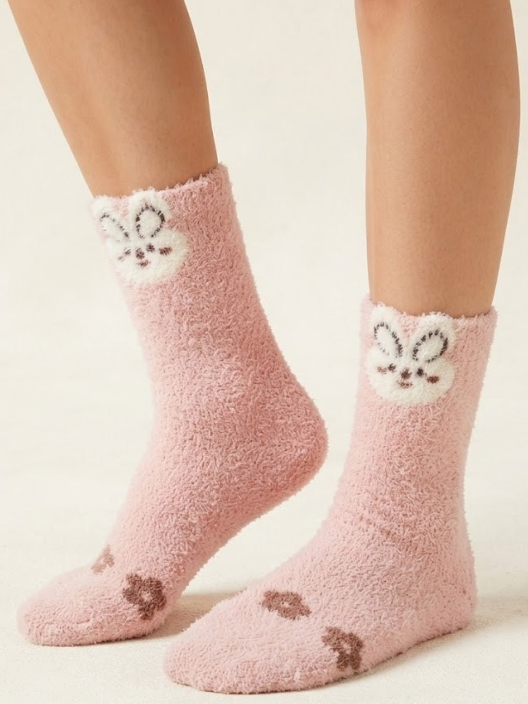 Cdeck Women’s Pink Rabbit Fuzzy Socks – Soft Plush Warm Winter Cozy Mid-Calf Socks