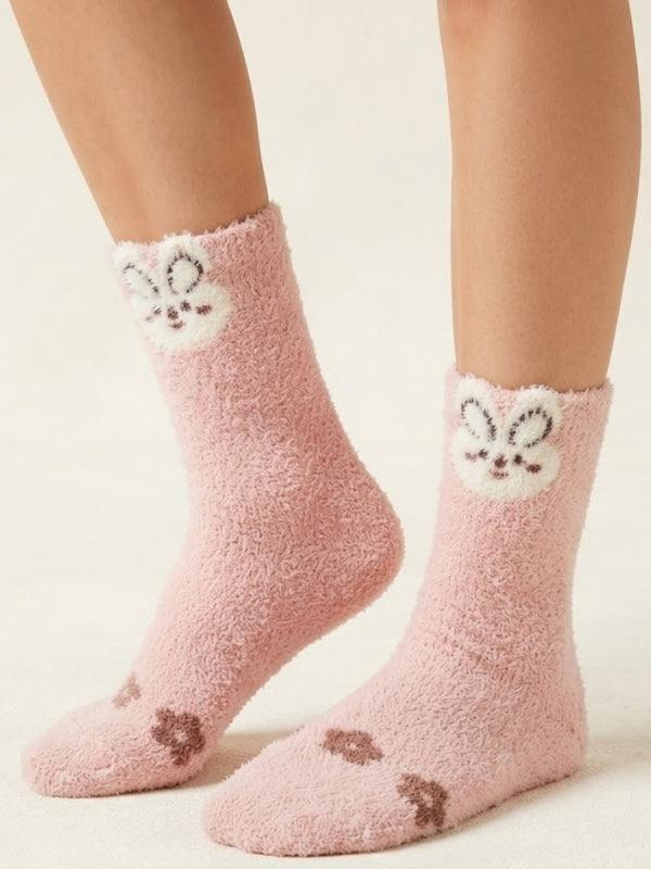 Cdeck Women’s Pink Rabbit Fuzzy Socks – Soft Plush Warm Winter Cozy Mid-Calf Socks