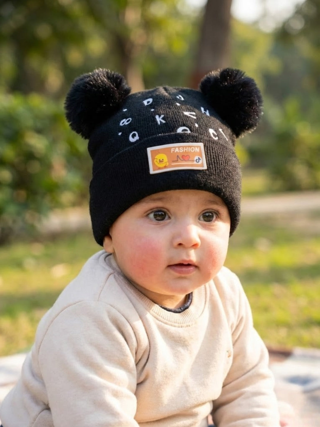 Cdeck Kids Woolen Winter Cap with Double Pom Pom Design | Soft, Warm & Comfortable | 1–3 Years