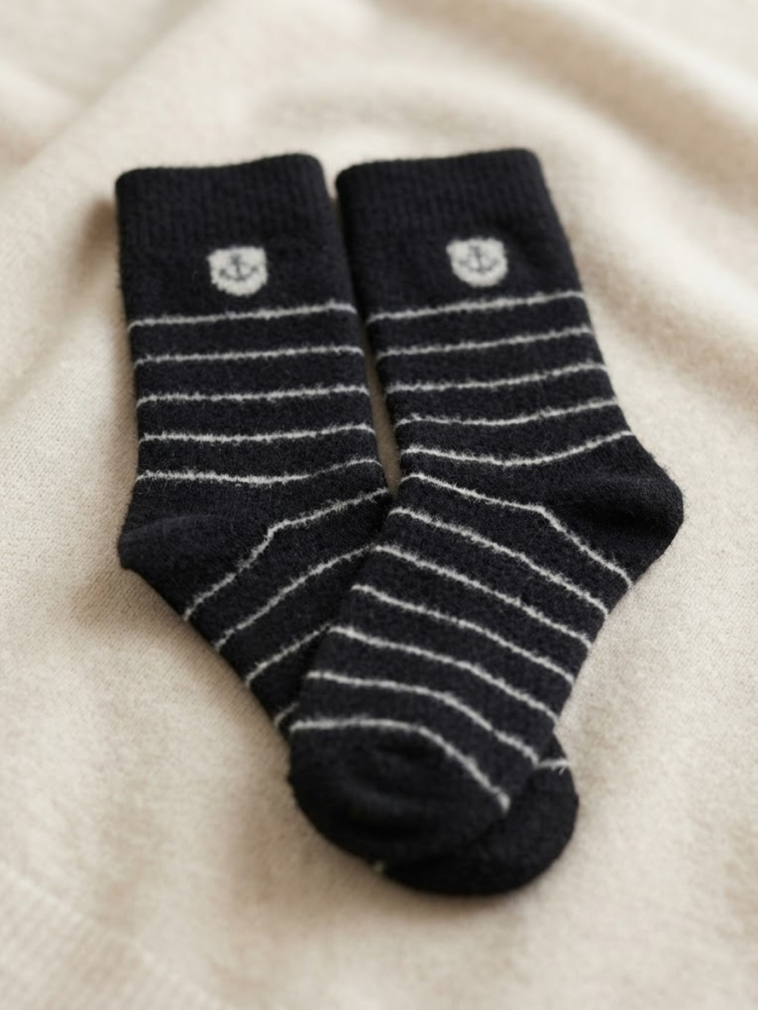 Cdeck Men’s Soft Wool Socks | Warm Black Striped Cozy Socks