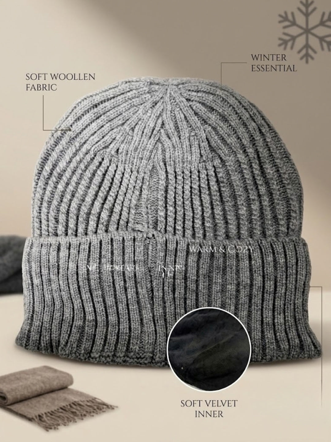Cdeck Men’s Woolen Winter Cap | Soft, Warm & Comfortable Cap for Everyday Wear | Free Size | Cdeck