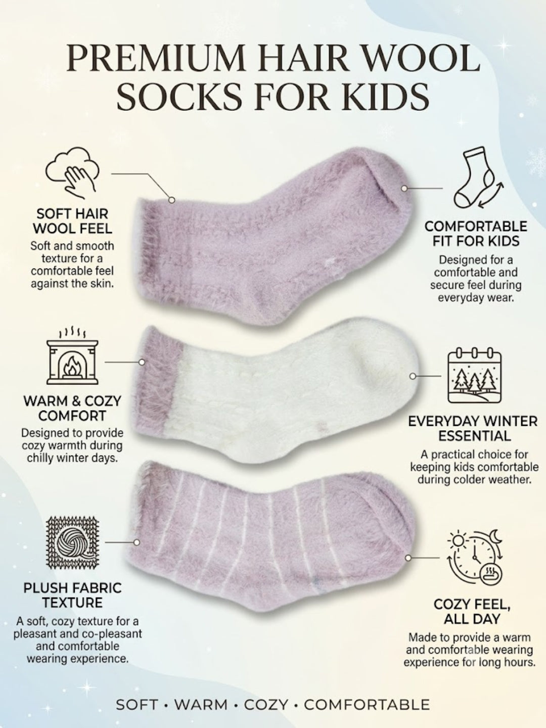 Cdeck Kids Premium Hair Wool Winter Socks | Soft, Warm & Cozy Sock|  | 2–12 Years | Pink & Cream | Multicolor Pack