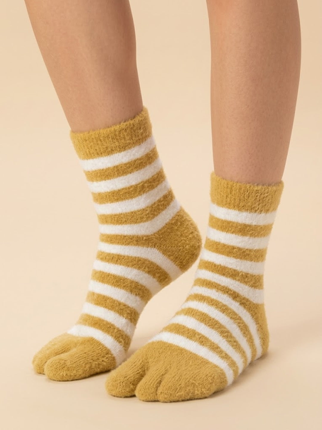 Cdeck Premium Hair Wool Socks for Women | Warm & Comfortable | Free Size | Mustard White Striped