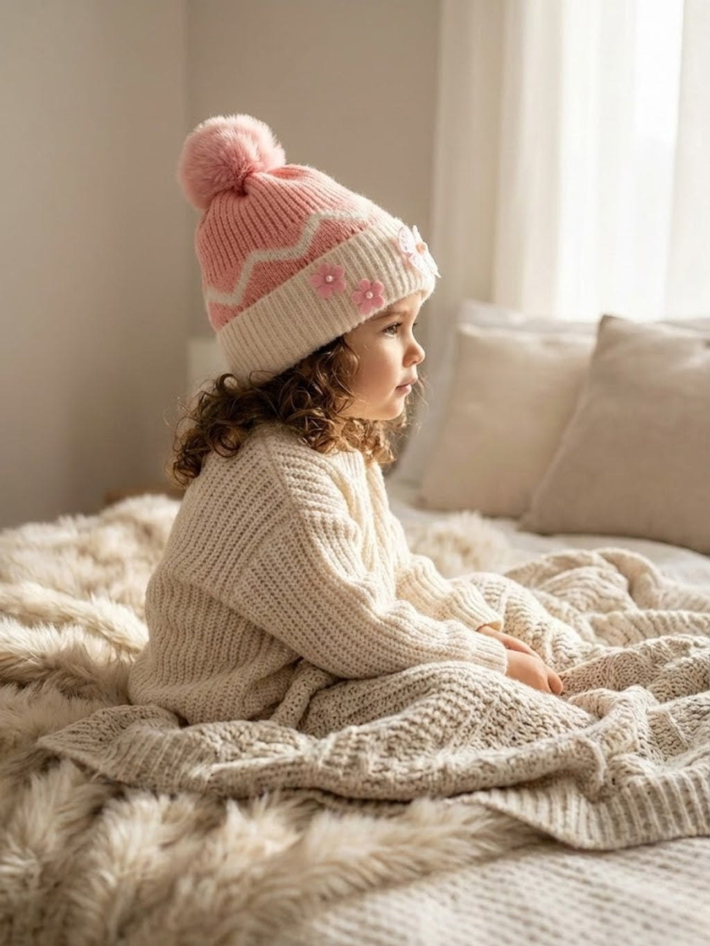 Cdeck Kids Woolen Winter Cap for Baby Girls