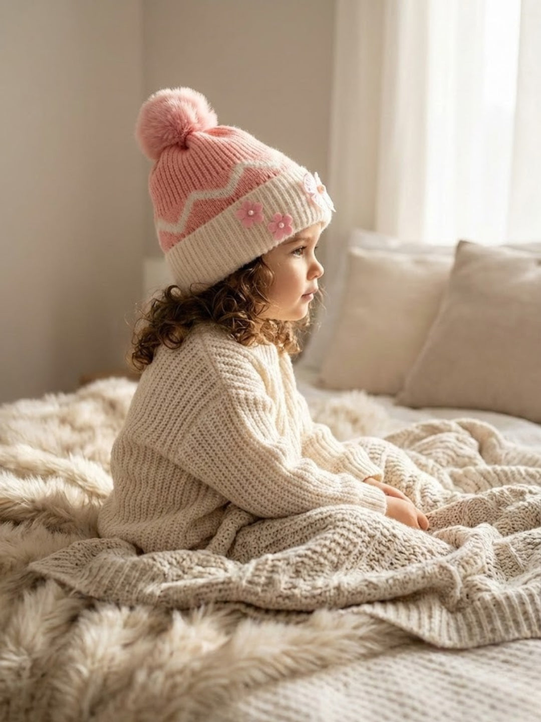 Cdeck Kids Woolen Winter Cap for Baby Girls | Soft, Warm & Comfortable | 1–2 Years