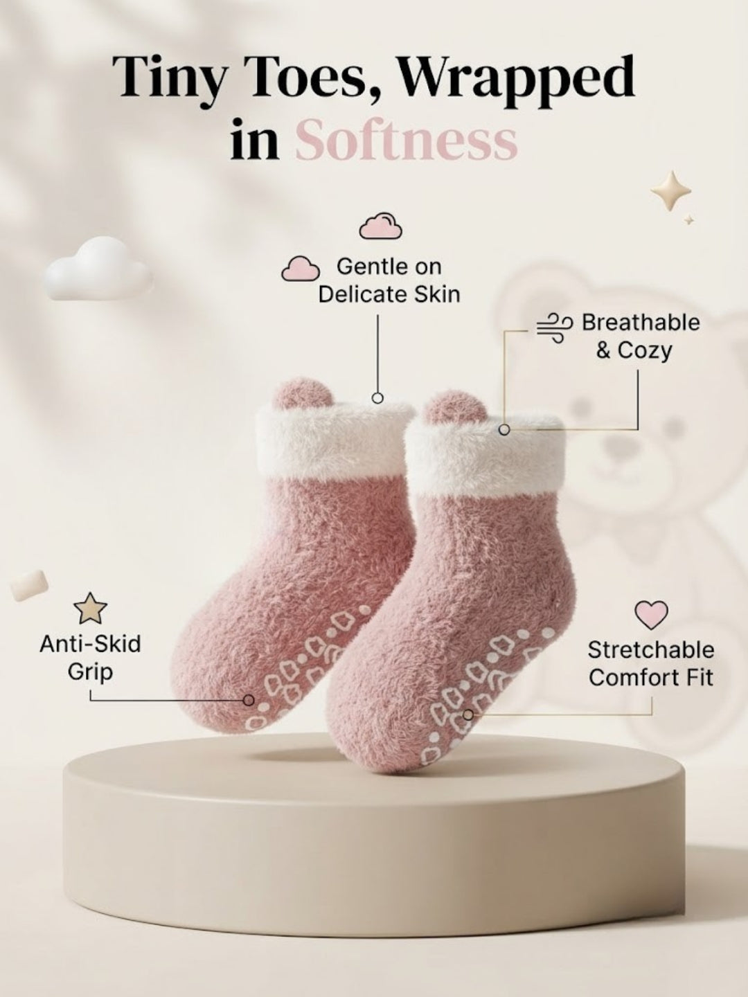 Cdeck Kids Winter Woolen Socks | Rabbit Hair Wool Soft Warm Stretchable Socks for Boys & Girls | 0–4 Years | Pack of 3 | Multicolor