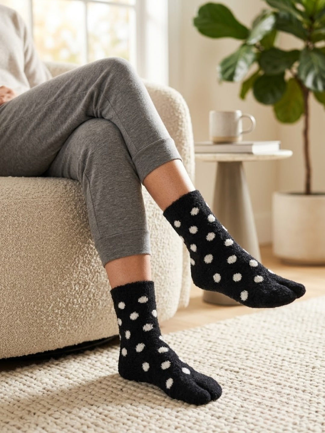 Cdeck Women Premium Hair Wool Socks | Soft Warm Fuzzy Winter Socks | Black & White Polka Dot | Free Size