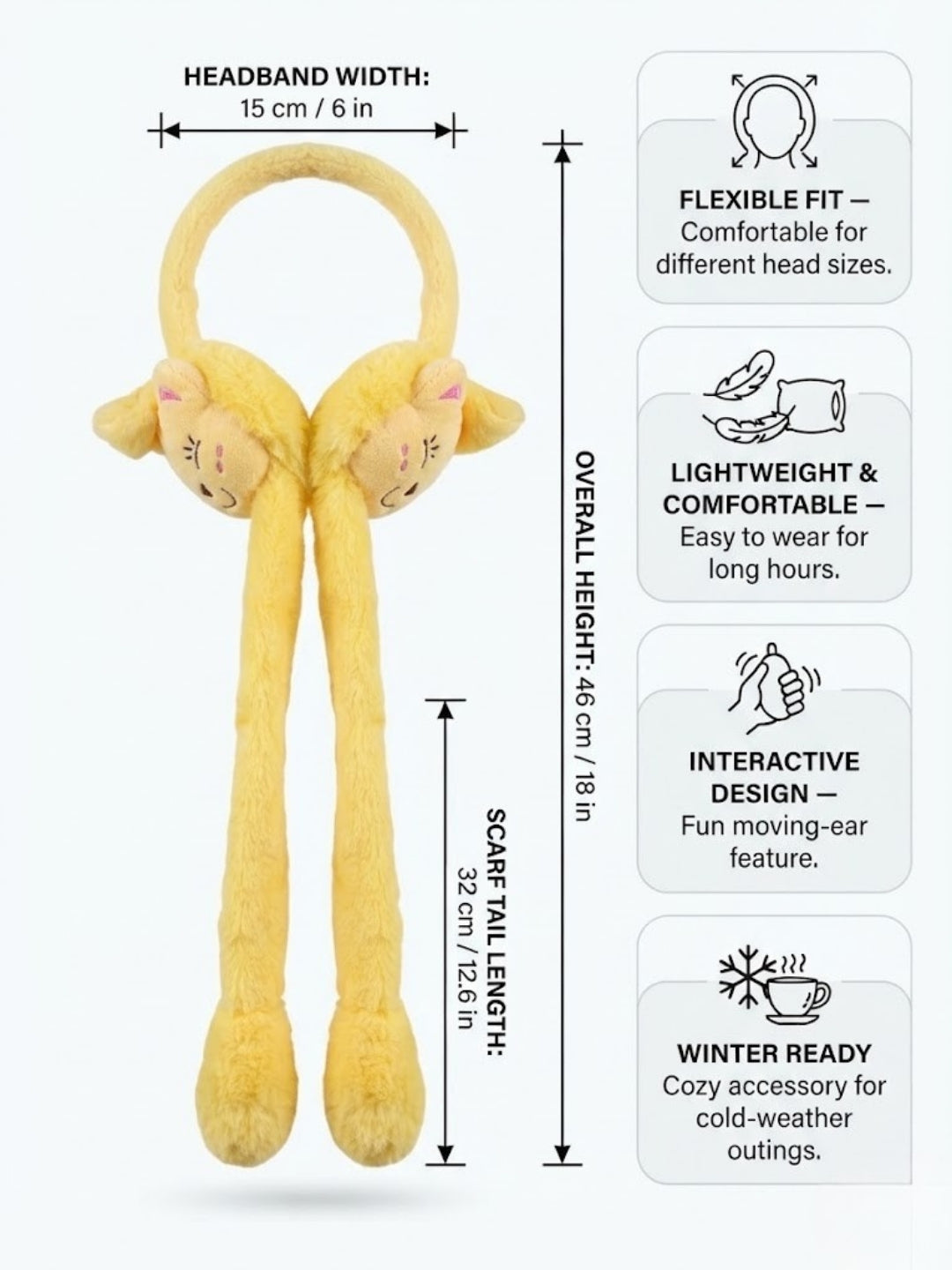 Cdeck Velvet Cat Earmuffs for Girls & Women, Soft Warm Winter Earmuffs with Long Hanging Ear Covers, Free Size