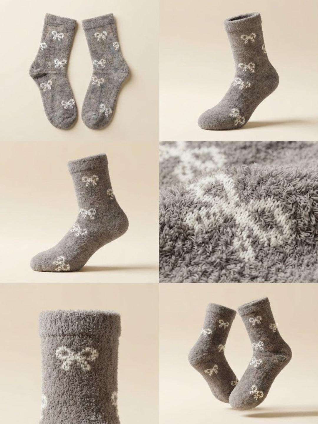 Cdeck Women’s Mid-Calf Rabbit Hair Wool Socks – Premium Soft Warm Fuzzy Winter Socks, Cozy Plush Socks with Cute Bow Pattern