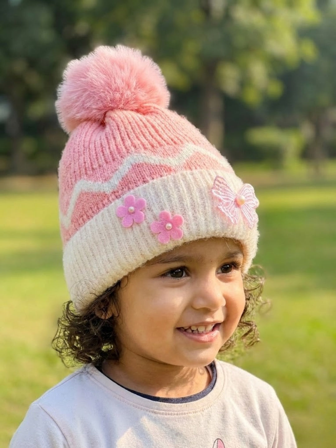 Cdeck Kids Woolen Winter Cap for Baby Girls | Soft, Warm & Comfortable | 1–2 Years