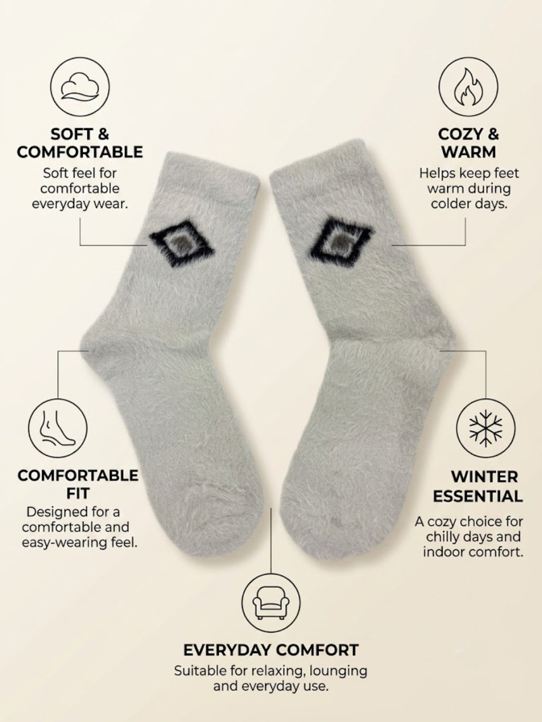 Cdeck Men’s Premium Hair Wool Winter Socks  | Soft, Fuzzy, Warm & Comfortable Free Size | White