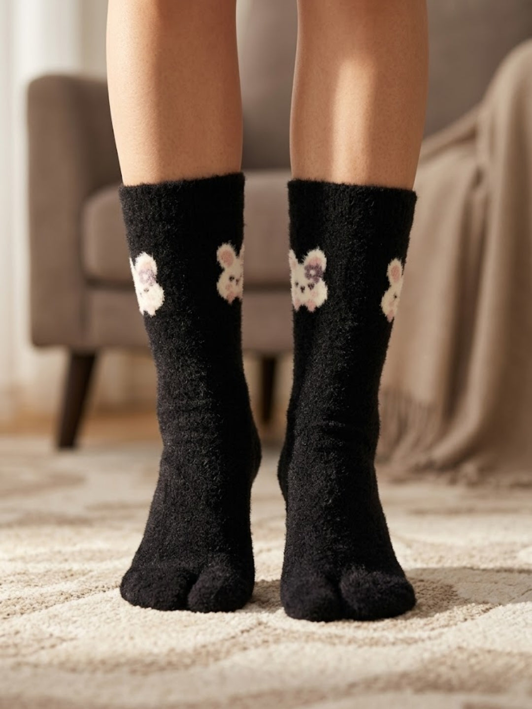 Cdeck Women’s Premium Soft Fuzzy Cute Animal Split-Toe Warm Winter Socks – Cozy Plush Free Size | Black