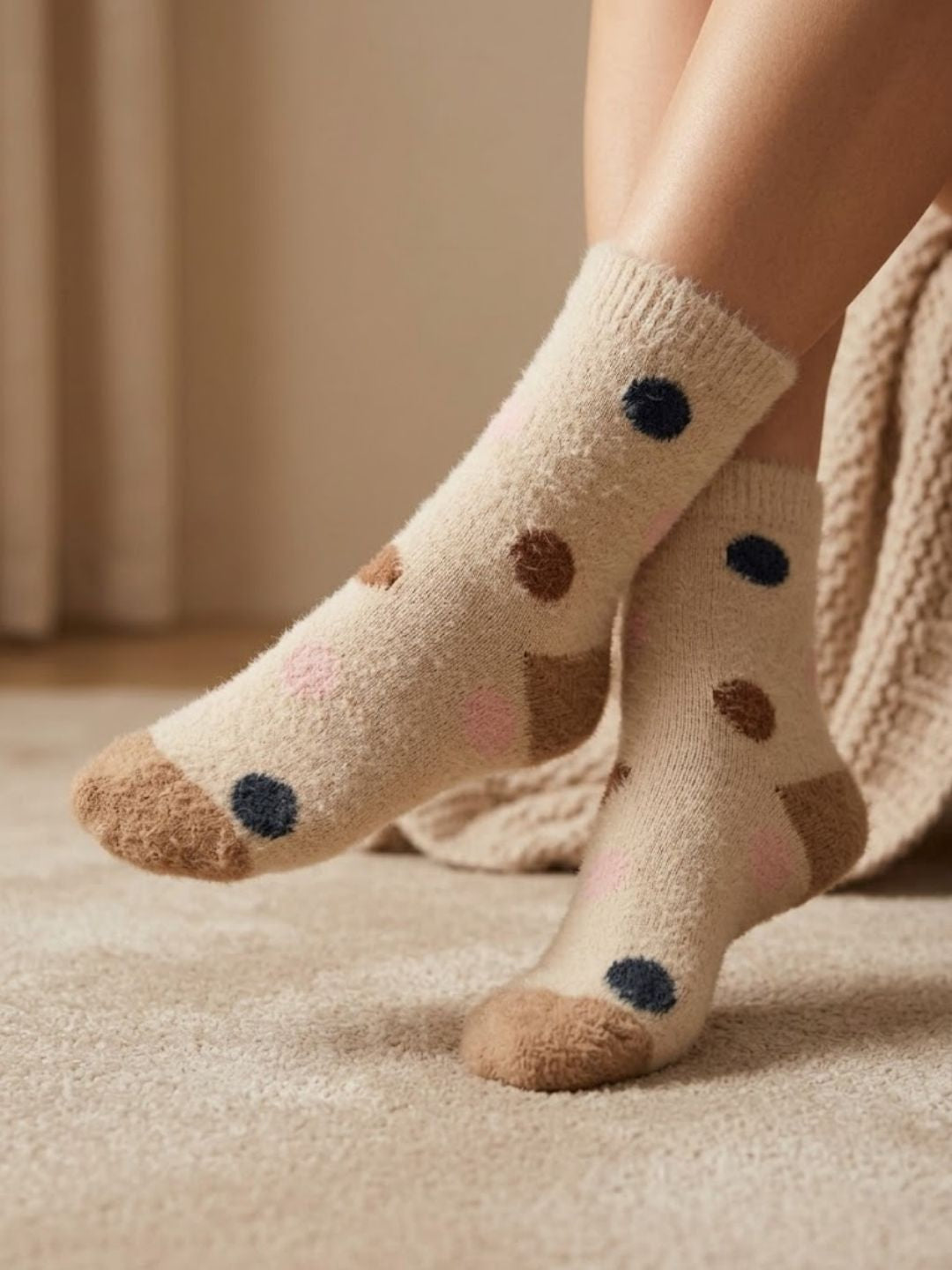 Cdeck Women’s Premium Hair Wool Fuzzy Socks | Soft & Warm Thick Winter Socks | Brown & Cream